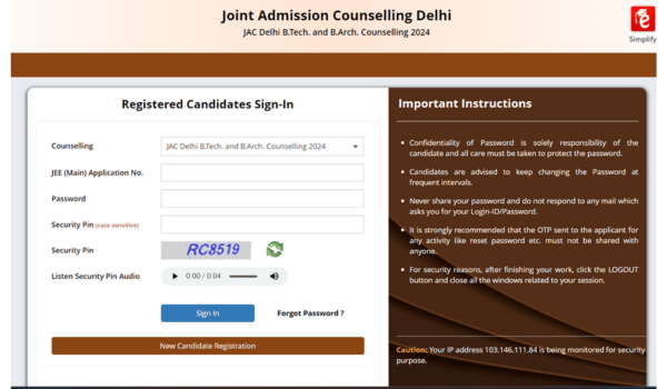 JAC Delhi Counselling 2024 Online Registration Form