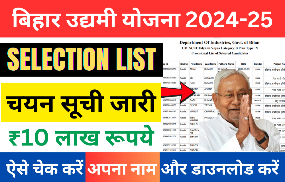 Bihar Udyami Selection List 2024-25 Out चेक और डाउनलोड बिहार उद्यमी योजना चयन सूची