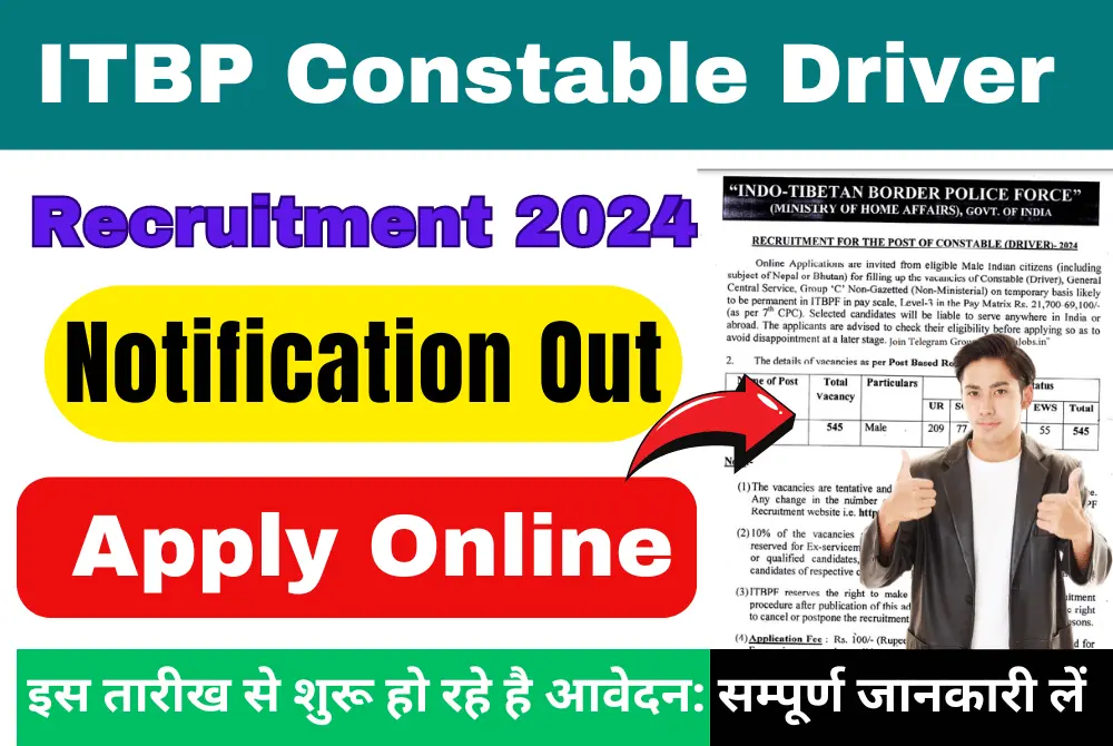 ITBP Driver Recruitment 2024 Out 10वीं पास के लिए आईटीबीपी कांस्टेबल ड्राइवर भर्ती 545 पदों पर ऐसे करे आवेदन और पाए ₹69100 प्रतिमाह सैलरी