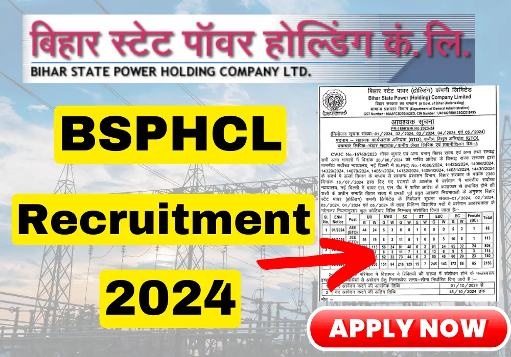 Bihar BSPHCL Recruitment 2024 Direct Apply Online Link बिहार स्टेट पावर में 4016 पदों पर निकली बंपर भर्तियां