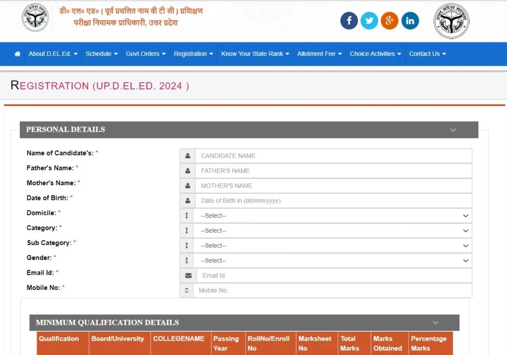 UP DELED Admission 2024 Online Registration Form