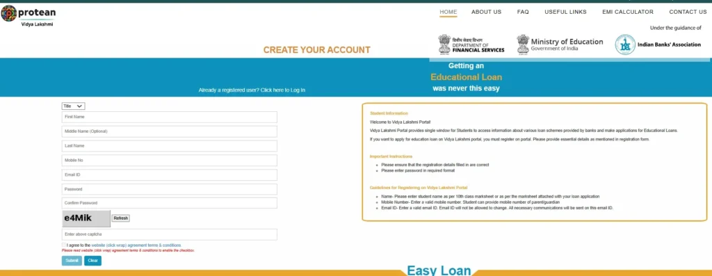 PM Vidya Lakshmi Yojana Student Registration Form