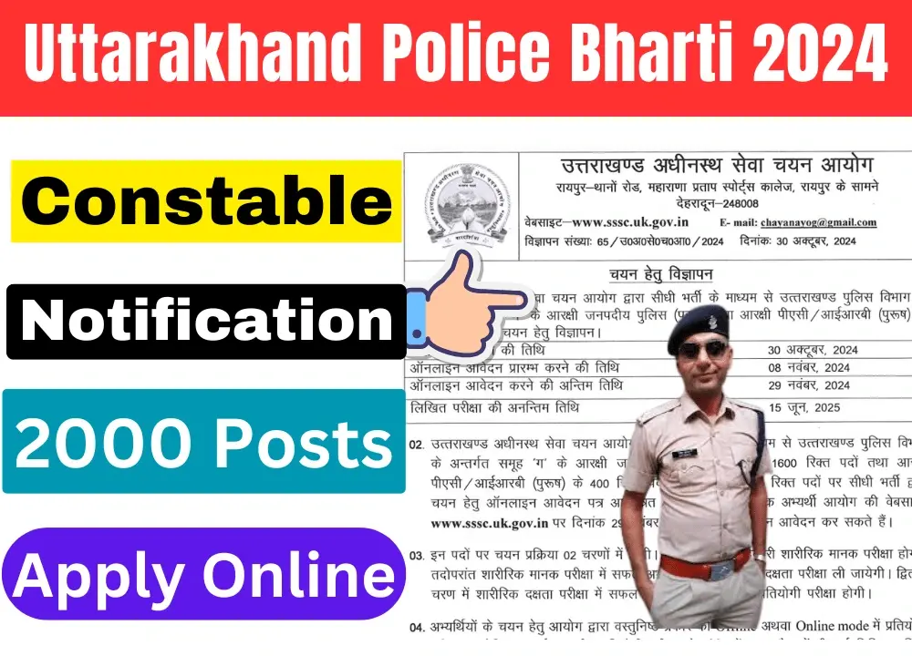 Uttarakhand Police Constable Bharti 2024 12वीं पास के लिए उत्तराखंड पुलिस निकली बम्पर भर्ती- आवेदन 8 नवंबर से शुरू